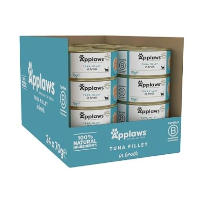 Image of Applaws 100% Natural Wet Cat Food 24 x 70g Tuna Fillet Tins in Broth