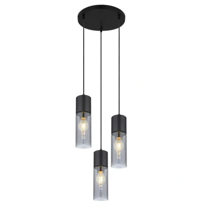Image of Annika Cluster Pendant Ceiling Light Matt Black Smoke Glass Shade 3x E27
