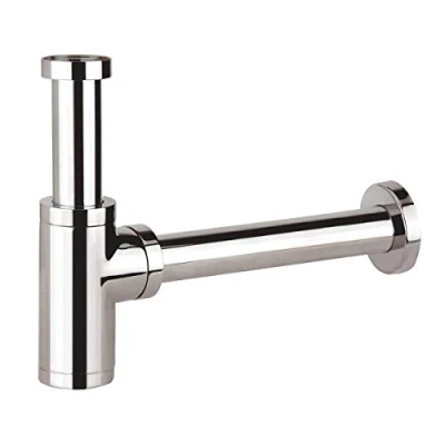Image of Brass Bottle Trap 1 1/4, Round Decorative P with 200mm Extension Tube, Adjustable Waste Traps Plumbing Drain Tube for Bathroom Sink Basin Vessel, Chrome