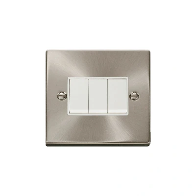 Image of Click Deco 3 Gang 2 Way 10AX Switch Satin Chrome White Inserts