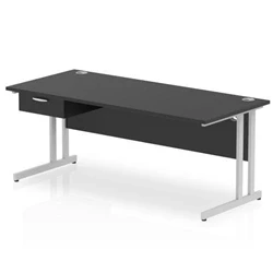 Image of Impulse 1800x800 Desk Black/Silver Cantilever Leg 1x1 Drawer Fixed Ped