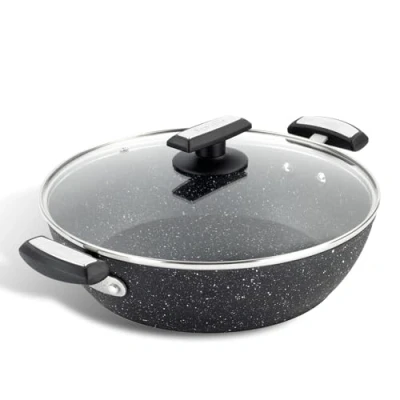 Image of Scoville XTRA 28cm Shallow Casserole with Lid, Non Stick Pan, Neverstick Coated, Suitable for All Hobs, Rapid Heat Conduction, Dishwasher Safe, PFOA Free, Aluminium, Black [Amazon Exclusive]