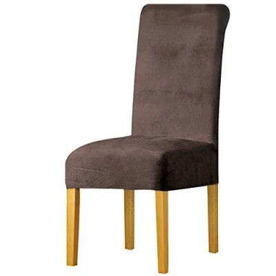 Image of LANSHENG Stretchy Chair Covers for Dining Room Chairs,Stretch Spandex with Elastic Band Chaircover,Velvet Large Slipcovers Restaurant Hotel Party Banquet (Coffee Gray,6 Pack(M))