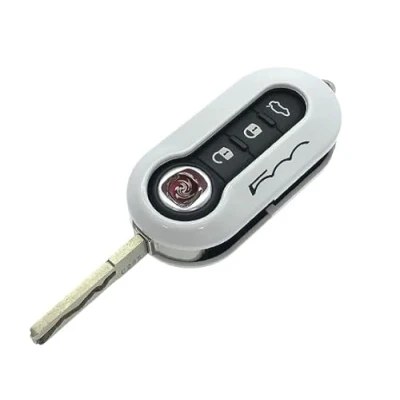 Image of Nordecco Fiat 500 Key Case Cover Fits For 500C 500L Abarth Grande Punto Brava Panda Stilo Linea 3 Button Flip (White)
