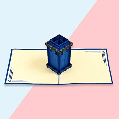 Image of Handmade 3D Handcrafted Gift Icons Police Box/Tardis Pop Up Card