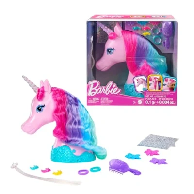 Image of Barbie Unicorn Styling Head, Colorful Mane of Fantasy Hair with Accessories and Shimmer Stickers, JCW52