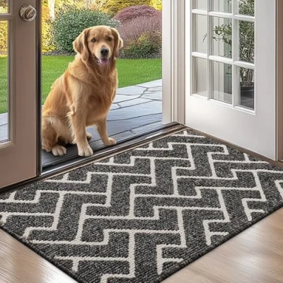 Image of Biscpro Indoor Door Mats,60x90cm Mat Non Slip Backing,Dirt Trapper Absorbent Doormat for Entrance,Inside,Kitchen,Front Back Door,Pets and Garden Black