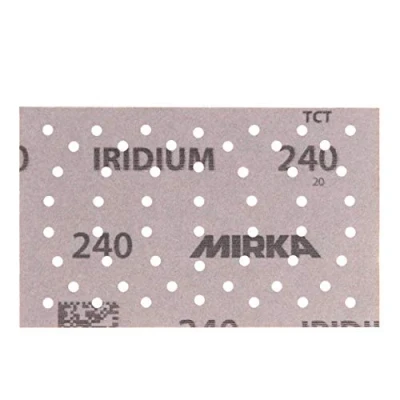 Image of Mirka Iridium Premium Sandpaper 81x133mm Grip 54 Hole, Grit 240, 100/Pack / For sanding paint, putty, primer, wood, steel, mineral materials, plastic.