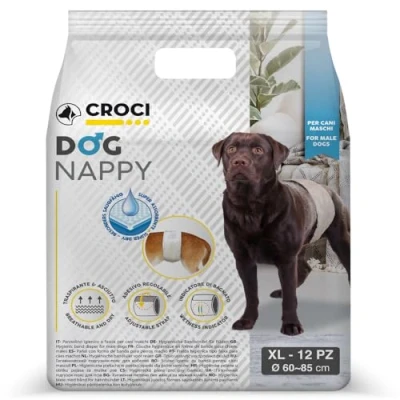 Image of Croci Dog Nappy Male Diapers Underpants for Pee Hygiene Wrap Diaper Dogs, Anti odour, Disposable, 12 Pieces, Size XL, 60 85 cm