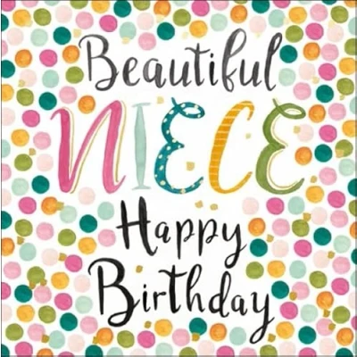 Image of Woodmansterne Beautiful Niece Female Birthday Card for Women / Girls Rainbow Polka Dots with Gold Foil Eco Friendly and Recyclable