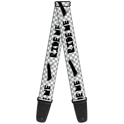 Image of Buckle Down Guitar Strap Ride Me Skateboard Mini Checker White Gray Black 2 Inches Wide