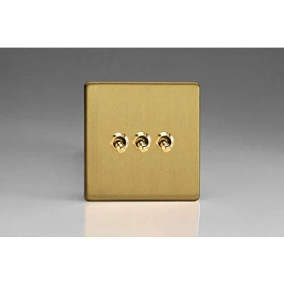 Image of Varilight 3 Gang 10A 1 or 2 Way Toggle Switch Brushed Brass