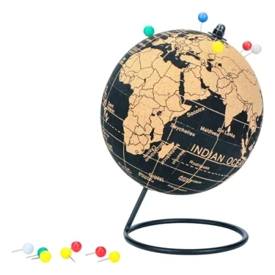 Image of Exerz Cork Globe 14cm Pinnable, English Map, Pins Included, Natural Black