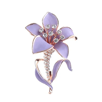 Image of Purple Flower Enamel Pin Crystal Rhinestone Brooches Women Wedding Party Casual Brooch Pins Jewelry Gifts For Friend