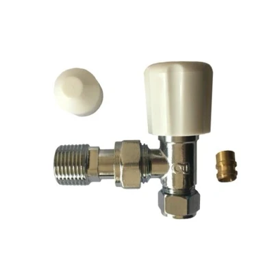 Image of Plumbright 8/10mm White Angled Rad Valve with Lockshield &amp; Reducer