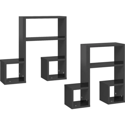 Image of vidaXL Wall Shelf 2 pcs High Gloss Grey 50x15x50 cm Engineered Wood