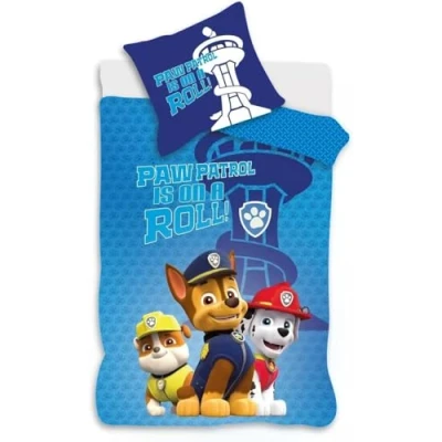 Image of Paw Patrol Blue Cot Size Bedding Set Duvet Cover 100x140 cm + Pillowcase 40x45 100% Cotton Soft &amp; Breathable Bed Linen for Baby or Toddler Fun Puppy Design