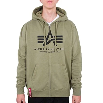 Image of Alpha Industries Men&#039;s Basic Zip Hoody Hooded Sweat Sweatshirt, Olive, L