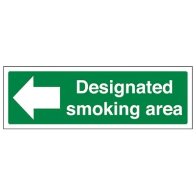 Image of V Safety Designated Smoking Area/Arrow Left Prohibition Sign 450mm x 150mm 1mm Rigid Plastic