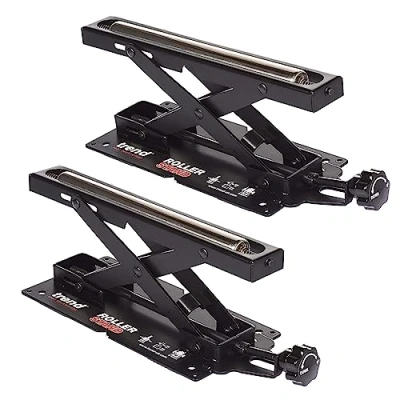 Image of Trend Set of 2 Adjustable Benchtop Mitre Saw Roller Stands, 62kg Capacity and Height Adjustment from 50mm to 160mm, R/Stand/A/2