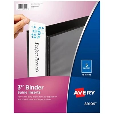 Image of Avery Binder Spine Inserts, for 3 Inch Ring Binders with 3.5&quot; Width, 15 Cardstock View ID Inserts (89109)