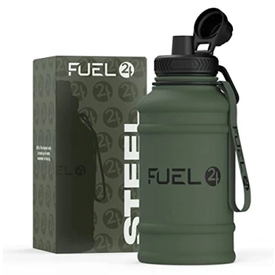 Image of Fuel24 1.3L/2.2L Water Bottle Metal STRONG, Drop &amp; Leakproof BPA free 2L 1L Stainless Steel (1 Litre) Large Gym Bottles for Men, Sports Bottle, Travel, Hiking