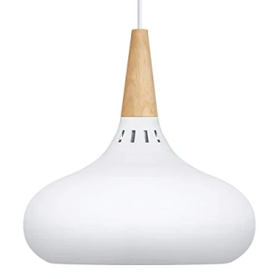 Image of Metal Vintage White Ceiling Light Shade Dome Retro Hanging Pendant Wood Fitting M0106