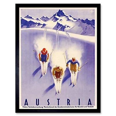 Image of Wee Blue Coo Travel Tourism Winter Sport Austria Ski Snow Alps Art Print Framed Poster Wall Decor 12X16 Inch
