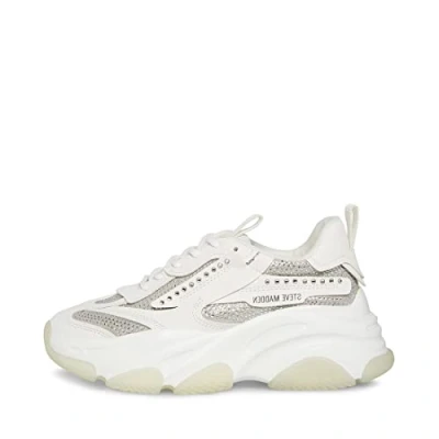 Image of Steve Madden Women&#039;s Possession Sneaker, White Rhinestone, 7 UK