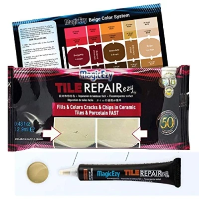 Image of MagicEzy Tile RepairEzy (Honey Beige) Ceramic Repair Kit Porcelain Crack Filler for Bathroom Floor Tiles, Counter Tops Easy to Use. Strong and Durable.