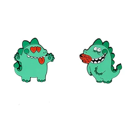 Image of 2Pcs Green Dinosaur Enamel Pin Badge Cute Animal Brooch Lovers Gift Cartoon Lapel Pins Set Accessories Clothes Bag