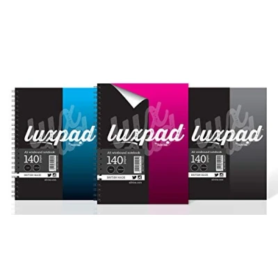 Image of Luxpad A5 Twin Wire Casebound Notebooks in 3 Assorted Colours with 140 Feint Ruled Pages. [Pack of 12]