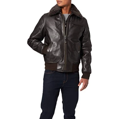 Image of Schott NYC Men&#039;s LC 1380 Leather Long Sleeve Jacket, Dark Brown, Medium