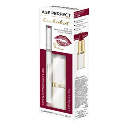 Image of L&#039;Oréal Paris Age Perfect Helen Mirrens Lip Set Lipstick and Liner in No. 706 Burgundy, Intensive Care Shine Rich Berry Tone
