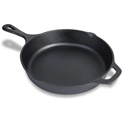 Image of MOZUVE 10 Inch Cast Iron Skillet, Frying Pan with Drip Spouts, Pre seasoned Oven Safe Cookware, Camping Indoor and Outdoor Cooking, Grill Safe, Restaurant Chef Quality