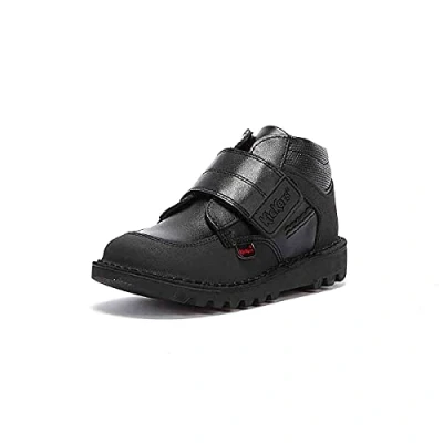 Image of Kickers Infant Boy&#039;s Kick Mid Scuff Durable Black Leather School Shoes Flat Ankle Boot, Black, 5 UK Child