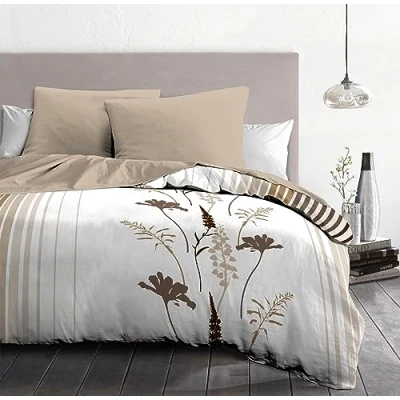 Image of Home Linge Passion Narjiss Duvet Cover Set 220 x 240 cm Cream and Wood Shade