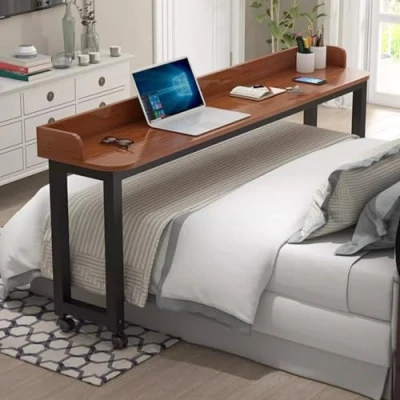 Image of JSLXNDM Bed Desk Over The Bed,Table with Wheels,Over Table,overbed Table King Size Bed,overbed nover Wheels Adjustable Height Mobile Cross 67in(170cm) Brown