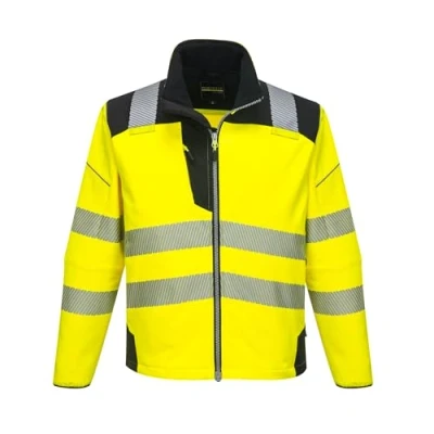 Image of Portwest T402 Men&#039;s PW3 Hi Vis Safety Jacket Windproof Water Resistant High Visibility Reflective Softshell Yellow/Black, 4X Large