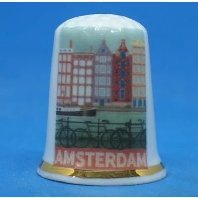 Image of Birchcroft Porcelain China Collectable Thimble Travel Poster Amsterdam Free Box