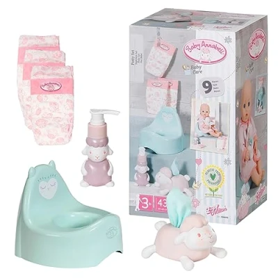 Image of Baby Annabell Potty Set to Fit Dolls up 43cm Includes Potty, Three Nappies, Tissue Dispenser and Pretend Soap Pump Suitable for children aged 3+ years 706602