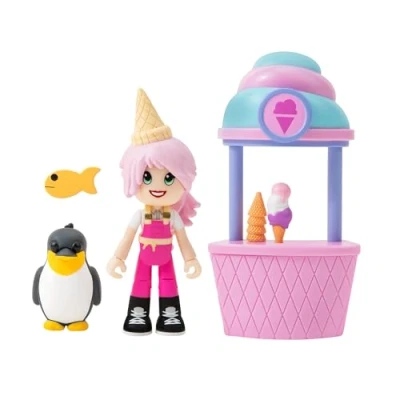 Image of Adopt Me!: Elsa and King Penguin Friends Pack, Series 1 Ice Cream Parlour Top Online Game Fun Collectible Toys for Kids Featuring Your favourite Pets