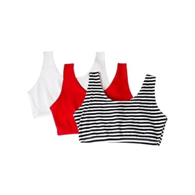 Image of Fruit of the Loom Women&#039;s Built Up Tank Style Sports Bra Fashion Colors, Opaque, Skinny Stripe/White/Red Hot, 36 (Pack 3)
