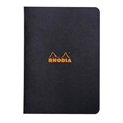 Image of RHODIA 119189C Black Piqué Notebook A5 Lined 96 pages White Clairefontaine paper 80 g/m Soft, resistant and waterproof coated card cover Classic