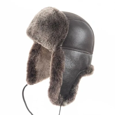 Image of Zessano Leather Aviator Russian Ushanka Trapper Winter Fur Hat Unisex Shearling 100% Sheepskin Hats for Men Women (XL, Cappuccino)
