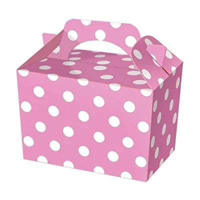 Image of 3 X 10 Pink Polka Dot Party Boxes Spotty Food Loot Lunch Cardboard Gift