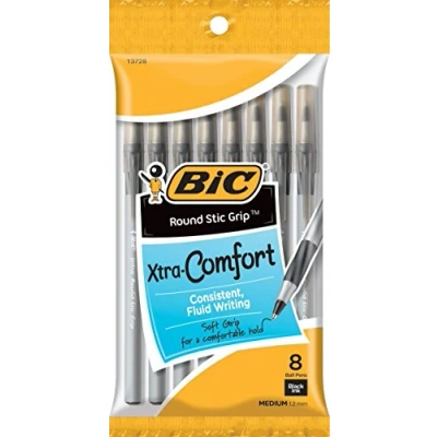 Image of BIC Round Stic Grip Xtra Comfort Ballpoint Pen, Medium Point (1.2mm), Black, 8 Count