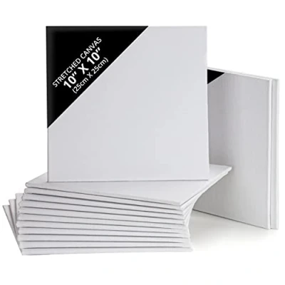 Image of Belle Vous 14 Pack Canvases Primed Canvas for Painting 25 x 25cm (10 10 inches) Blank Square Panel Artist Board White Cotton Suitable Acrylic Oil Sketching