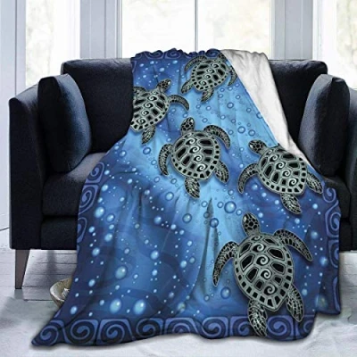 Image of JOOCAR Flannel Throw Blanket Tribal Sea Turtles Cozy and Soft Plush Warm Blankets for Bed Couch Living Room Sofa Chair