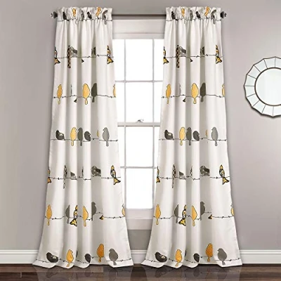 Image of Lush Decor Room Darkening Window Curtain Panel Pair, Yellow &amp; Gray, 84&quot; x 52&quot;